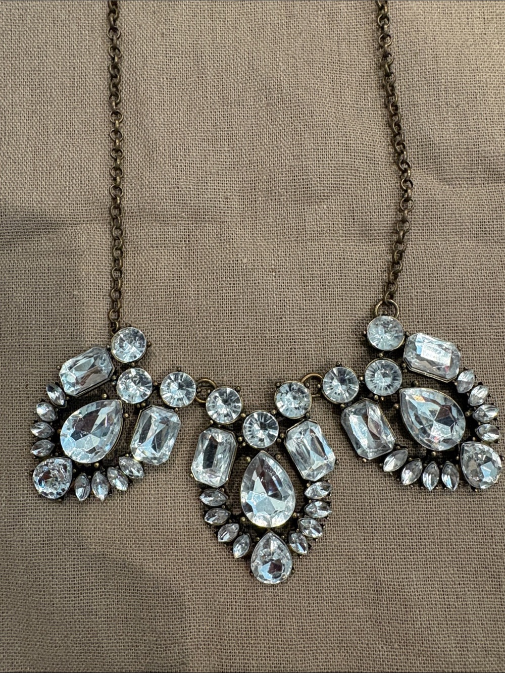 J. Crew Crystal Statement Bib Necklace - Clear Crystal. Brass chain 16-18”